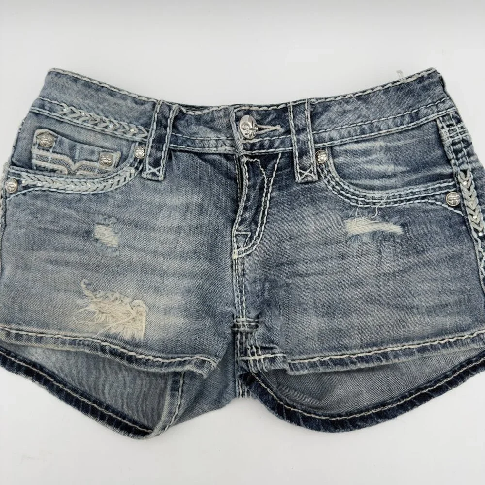 Rock Revival Vivian Women’s Distressed Shorts Size 27 Light Wash Grunge Stretch - Picture 1 of 16